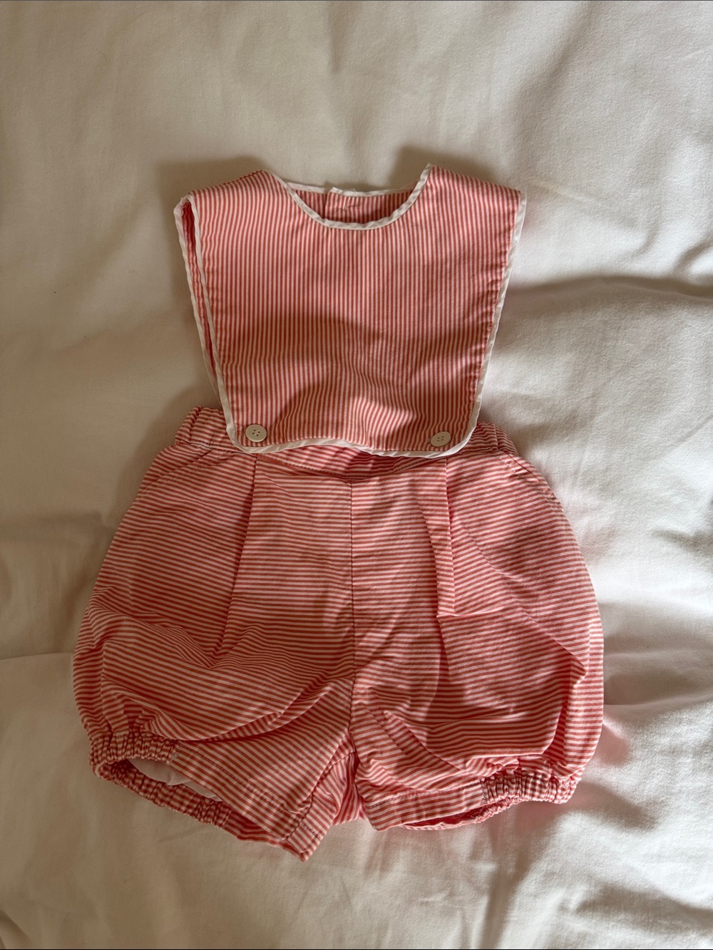 Coral orange Striped Baby Bubble Romper with Bib